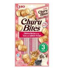 Churu Cat Bites Chicken wraps&amp;Tuna Salmon Purée 3x10g