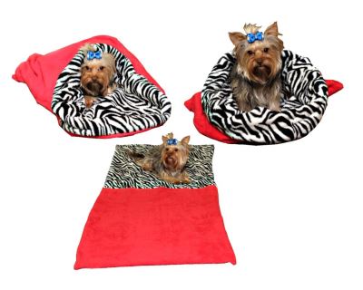 Marysa pelíšek 3v1 pro psy, červený/zebra, velikost XL