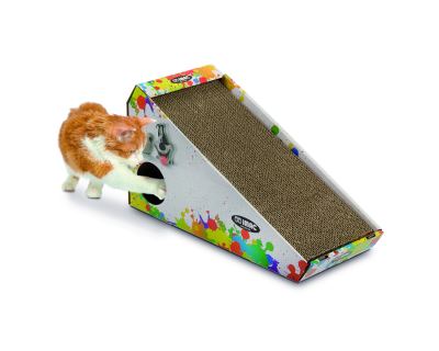 Kartonové škrabadlo pro kočky s hračkou a šantou Argi - 48 x 27 x 20 cm