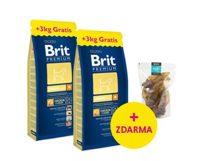 2 x Brit Premium Junior M 15 kg + 3 kg ZADARMO + Hovädzie uši Argi 10 ks ZADARMO