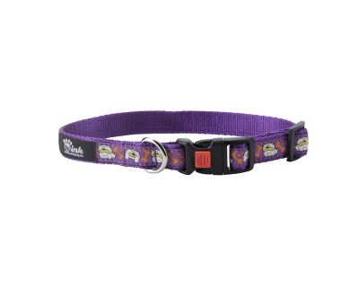 Obojek pro psa nylonový - bezpečnostní - fialový se vzorem pes - 2,5 x 45 - 70 cm