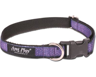 Obojek pro psa nylonový - fialový se vzorem - 2,5 x 34 - 55 cm