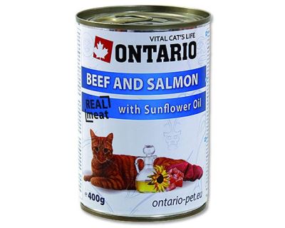 Ontario Beef, Salmon, Sunflower oil - hovädzie & losos & slnečnicový olej pre dospelé mačky 400 g