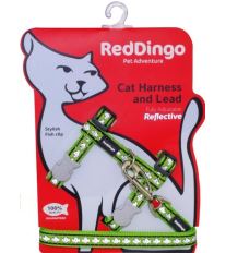 Red Dingo Nylonový postroj s vodítkom pre mačku reflexné limetková