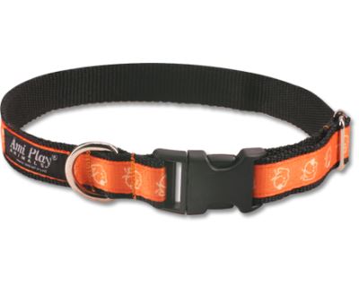 Obojek pro psa nylonový - oranžový se vzorem pes - 1,5 x 25 - 40 cm