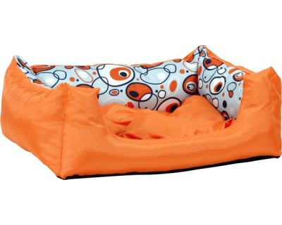 Pelech pre psa Argi obdĺžnikový s vankúšom - oranžový so vzorom - 76 x 60 x 20 cm
