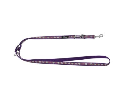 Vodítko pro psa přepínací nylonové - fialové se vzorem psa - 2,5 x 100 - 200 cm