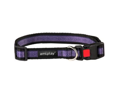 Obojek pro psa nylonový - bezpečnostní - fialový se vzorem - 2,5 x 53 - 85 cm