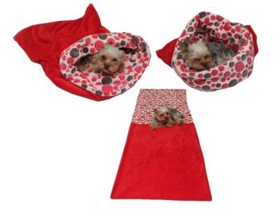 Marysa pelíšek 3v1 pro psy, červený/červená kolečka, velikost XL