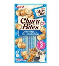 Churu Cat Bites Chicken wraps&amp;Tuna Scallop Purée 3x10g
