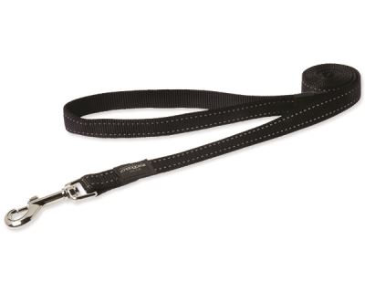 Vodítko pro psa nylonové - reflexní - Rogz Utility - černé - 1,6 x 180 cm