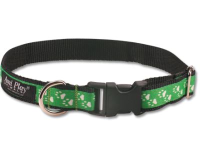 Obojek pro psa nylonový - zelený se vzorem tlapka - 2 x 35 - 50 cm