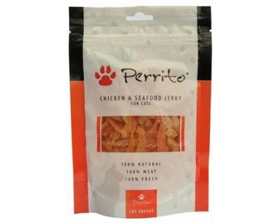 Perrito Chicken & Seafood Jerky - kura & morské plody maškrtu pre mačky 100 g