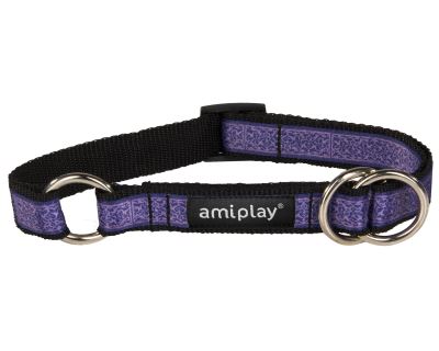 Obojek pro psa polostahovací nylonový - fialový se vzorem - 1,5 x 25 - 40 cm