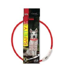 Obojok DOG FANTASY svetelný USB červený 65 cm