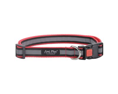 Obojek pro psa nylonový reflexní - bezpečnostní - červený - 2,5 x 53 - 85 cm