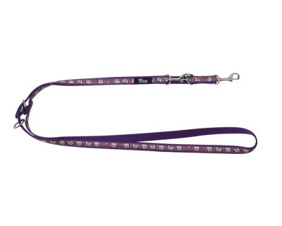 Vodítko pro psa přepínací nylonové - fialové se vzorem psa - 1,5 x 100 - 200 cm