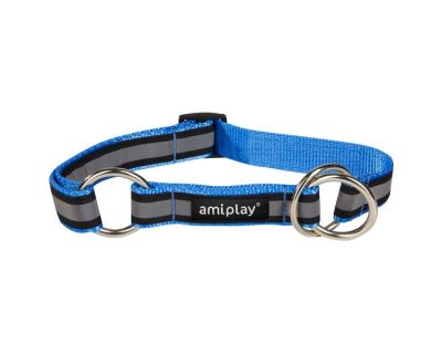 Obojek pro psa polostahovací nylonový reflexní - modrý - 2,5 x 34 - 55 cm