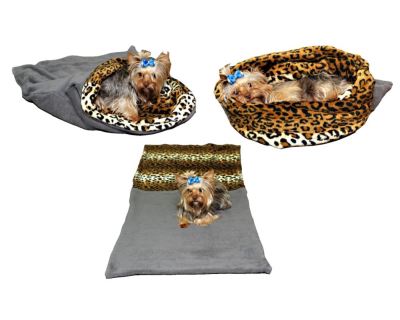 Marysa pelíšek 3v1 pro psy, šedý/leopard, velikost XL