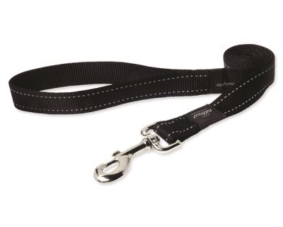 Vodítko pro psa nylonové - reflexní - Rogz Utility - černé - 2,5 x 180 cm