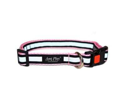 Obojek pro psa nylonový reflexní - bezpečnostní - růžový - 2,5 x 53 - 85 cm