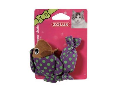 Hračka kočka ryba a bonbon fialová s šantou 8cm Zolux