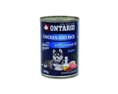 Konzerva pre psov Ontario Puppy Chicken, Rice and linseed Oil 400 g