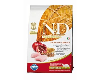 N&D Low Grain Cat Neutered Chicken & Pomegr. - Kuracie & gr. jablko s nízkym obsahom ibilovin pre kastrované mačky
