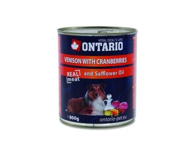 Ontario Venison, Cranberries, Safflower Oil konzerva - zverina, brusnica a požltový olej pre dospelých psov 800 g