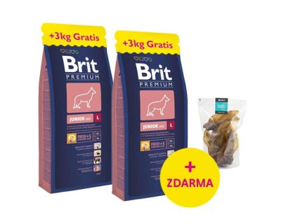 2 x Brit Premium Junior L 15 kg + 3 kg ZADARMO + Hovädzie uši Argi 10 ks ZADARMO