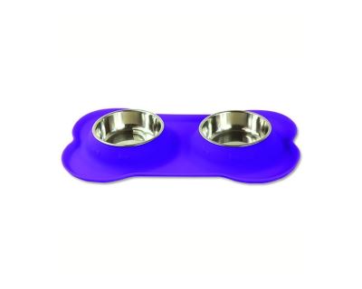 Dog Fantasy podložka silikónová s nerezovými miskami fialová - veľkosť M