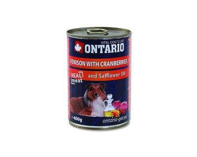 Ontario Venison, Cranberries, Safflower Oil konzerva - zverina, brusnica & požltový olej pre dospelých psov 400 g