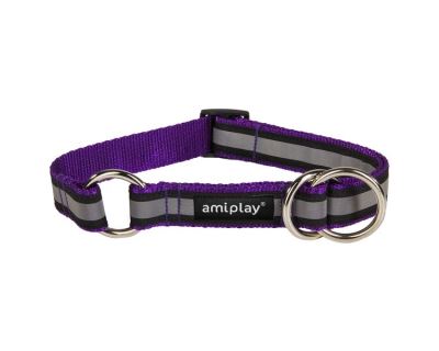 Obojek pro psa polostahovací nylonový reflexní - fialový - 1,5 x 25 - 40 cm