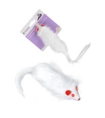 Hračka kočka Myš bílá chlupatá 15cm